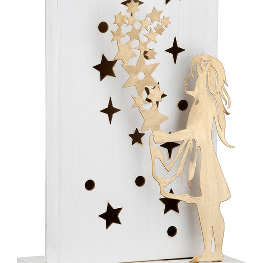LED Rectangular "Sternenmadchen" Αστέρι Pattern MDF Λευκό 10x7x24