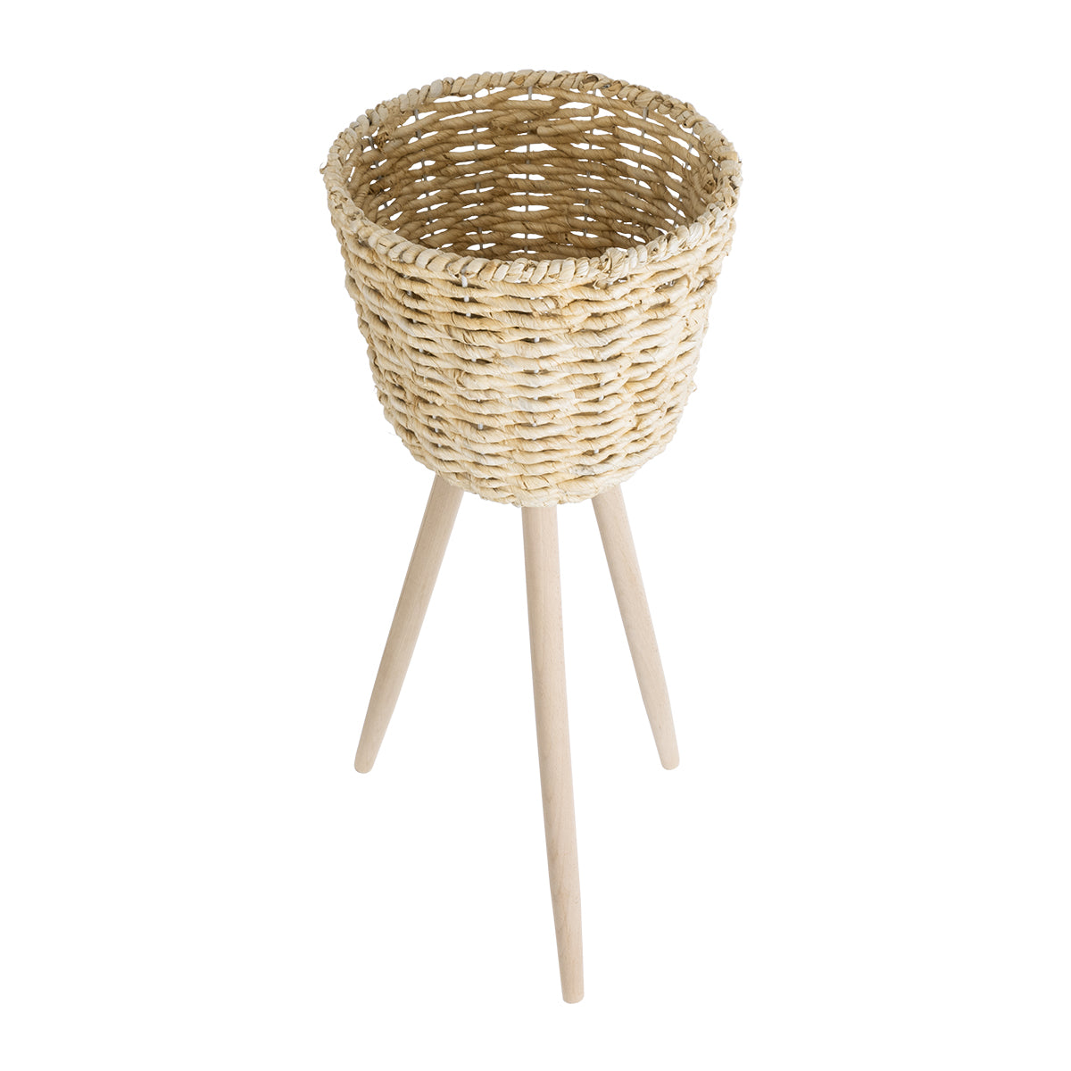 LIMNOS 20582 Διακοσμητικό Πλεκτό Κασπώ Γλάστρα - Flower Pot Μπεζ με Μπεζ Ξύλο Φ26 x Υ66cm