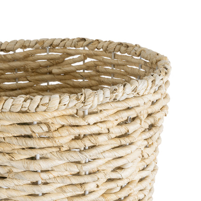 LIMNOS 20582 Διακοσμητικό Πλεκτό Κασπώ Γλάστρα - Flower Pot Μπεζ με Μπεζ Ξύλο Φ26 x Υ66cm
