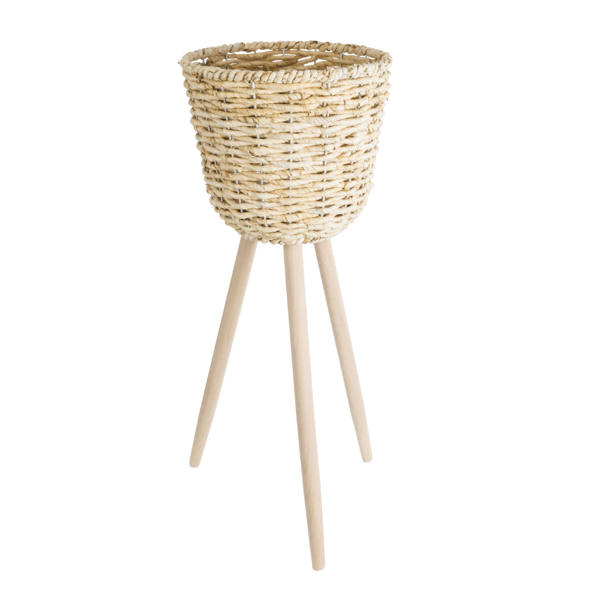 LIMNOS 20582 Διακοσμητικό Πλεκτό Κασπώ Γλάστρα - Flower Pot Μπεζ με Μπεζ Ξύλο Φ26 x Υ66cm