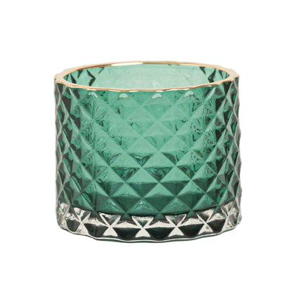 Κηροπήγιο Πράσινο Ανάγλυφο με Χρυσό Στόμιο 7x7x6