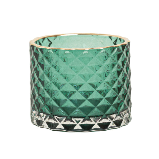 Κηροπήγιο Πράσινο Ανάγλυφο με Χρυσό Στόμιο 7x7x6