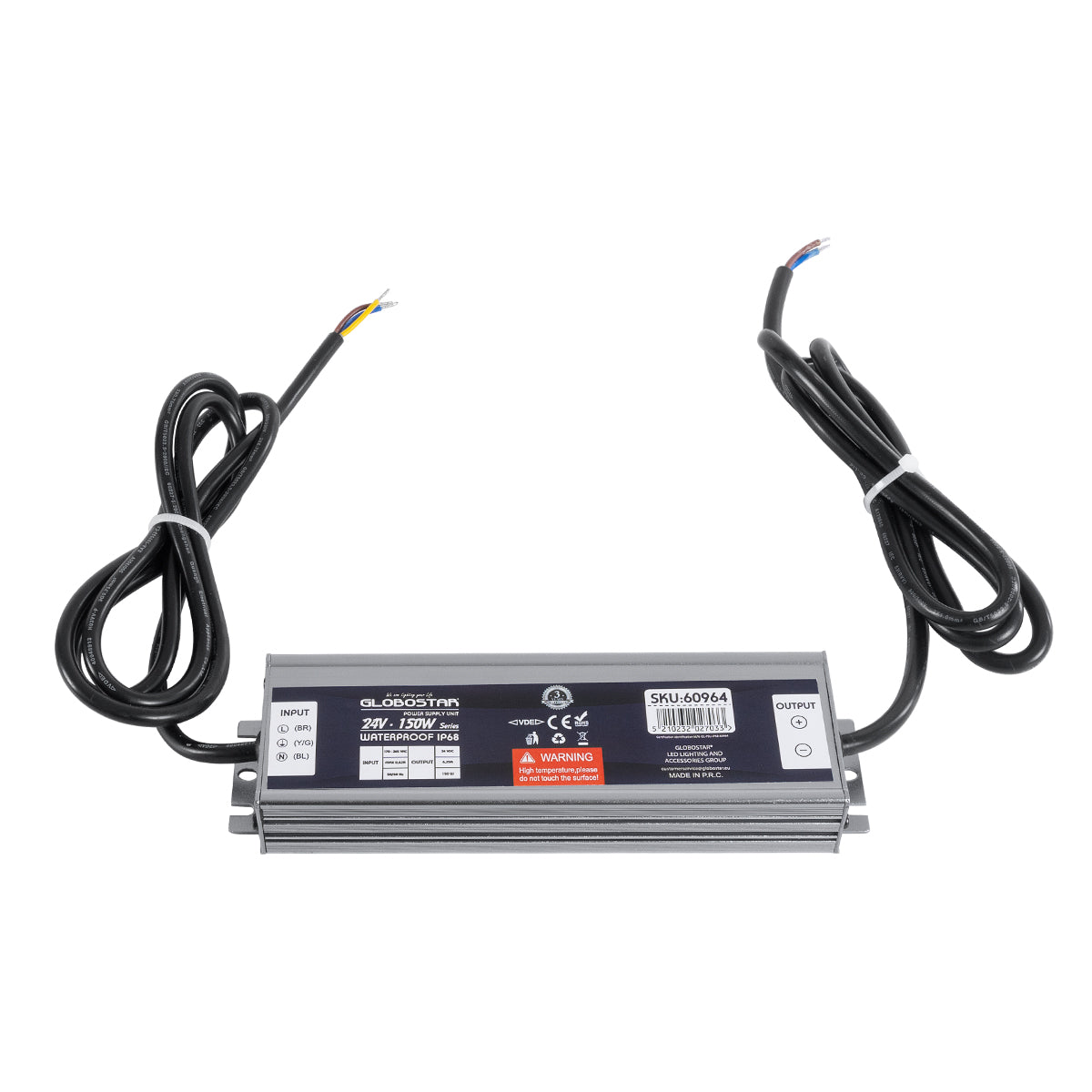 LUMISPLASH 60964 Τροφοδοτικό/Μετασχηματιστής Class II SELV 150W 6.25A DC 24V Αδιάβροχο IP68 - AC 220-240V σε DC 24V - Μ20 x Π5.5 x Υ2.5