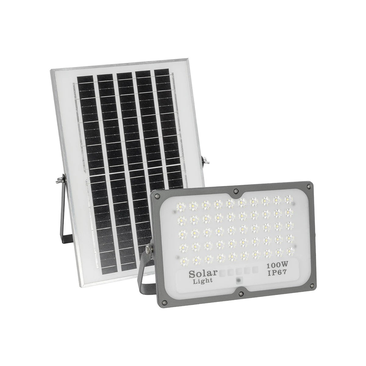 LUMOVOX 73067 Προβολέας LED 100W 5000lm 120° DC 5V με Φωτοβολταϊκό Panel 5V 8W & Επαναφορτιζόμενη Μπαταρία Li-ion 3.2V 5000mAh Αδιάβροχο IP67 Ψυχρό Λευκό 6000K - 120 x SMD2835 Sanan Chip - Γκρι Ανθρακί - Μ25 x Π5.5 x Υ17.5