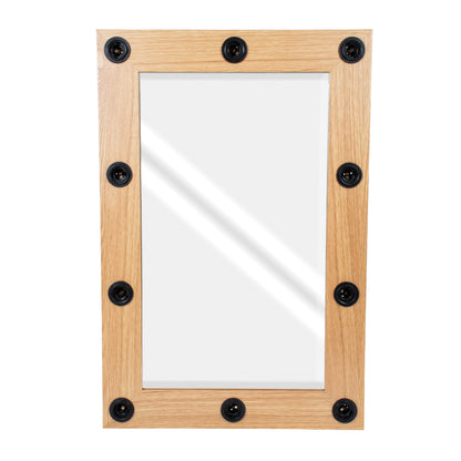 MAKEUP MIRROR-60x90-1 Μοντέρνος Καθρέπτης Μακιγιάζ με Πλαίσιο Φυσικού Ξύλου με Διακόπτη On/Off 10 x E27 AC220-240V - Μ60 x Π7 x Υ90cm - Μπεζ Δρυς