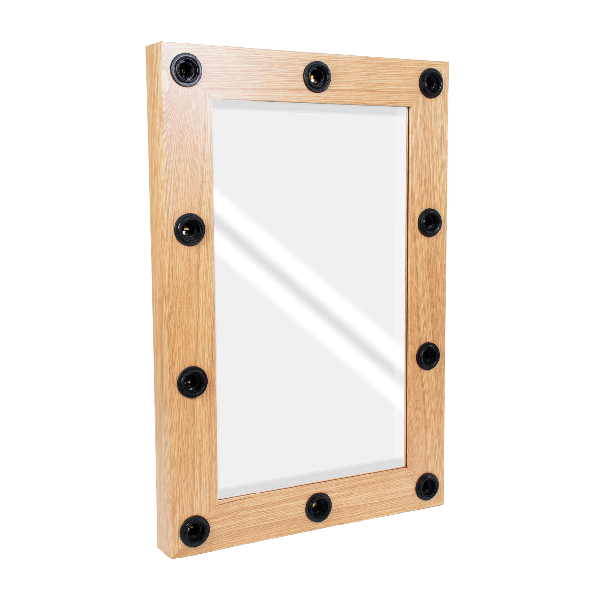 MAKEUP MIRROR-60x90-1 Μοντέρνος Καθρέπτης Μακιγιάζ με Πλαίσιο Φυσικού Ξύλου με Διακόπτη On/Off 10 x E27 AC220-240V - Μ60 x Π7 x Υ90cm - Μπεζ Δρυς