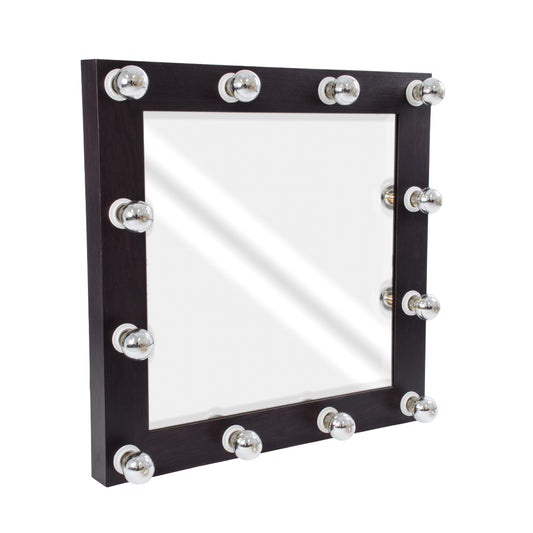 MAKEUP MIRROR-80x80-2 Μοντέρνος Καθρέπτης Μακιγιάζ με Πλαίσιο Φυσικού Ξύλου με Διακόπτη On/Off 12 x E27 AC220-240V - Μ80 x Π7 x Υ80cm - Καφέ Wenge