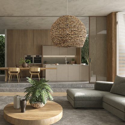 MANGATA 01851 Boho Κρεμαστό Φωτιστικό Οροφής Μονόφωτο 1 x E27 AC220-240V IP20 - Φ60 x Υ50cm - Καφέ Water Hyacinth - Υδρουάκινθος Πλέγμα Καμπάνα