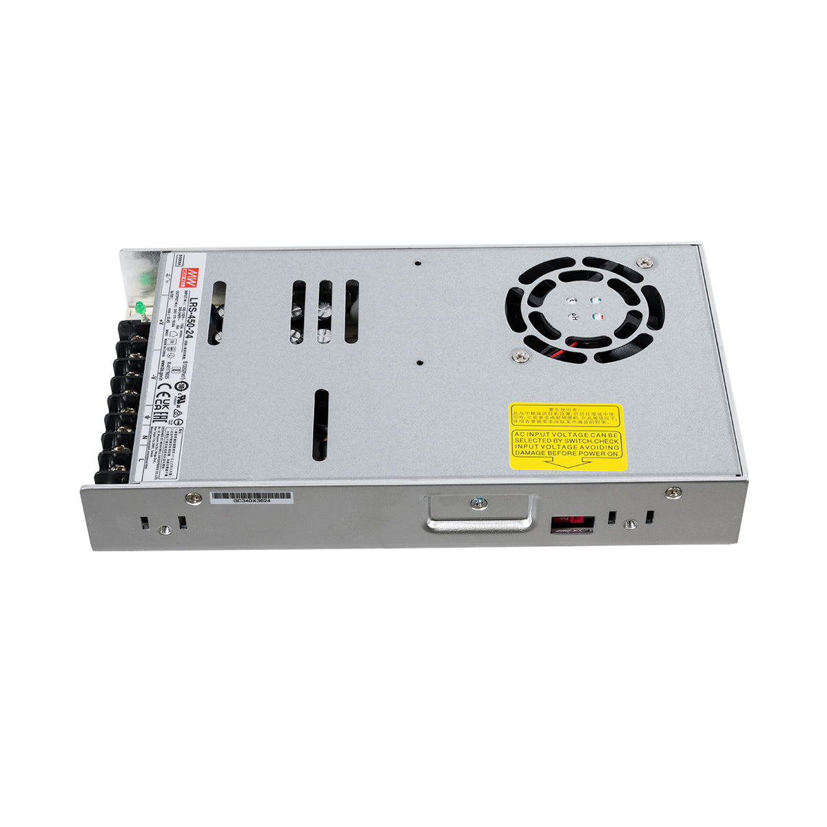 MEANWELL-LRS450-24 90787 Τροφοδοτικό/Μετασχηματιστής PELV 450W 18.8A DC 24V IP20 - AC 220-240V σε DC 24V / Ρυθμιζόμενo από DC 21.6V έως DC 28.8V - Μ22.5 x Π12.4 x Υ3.5