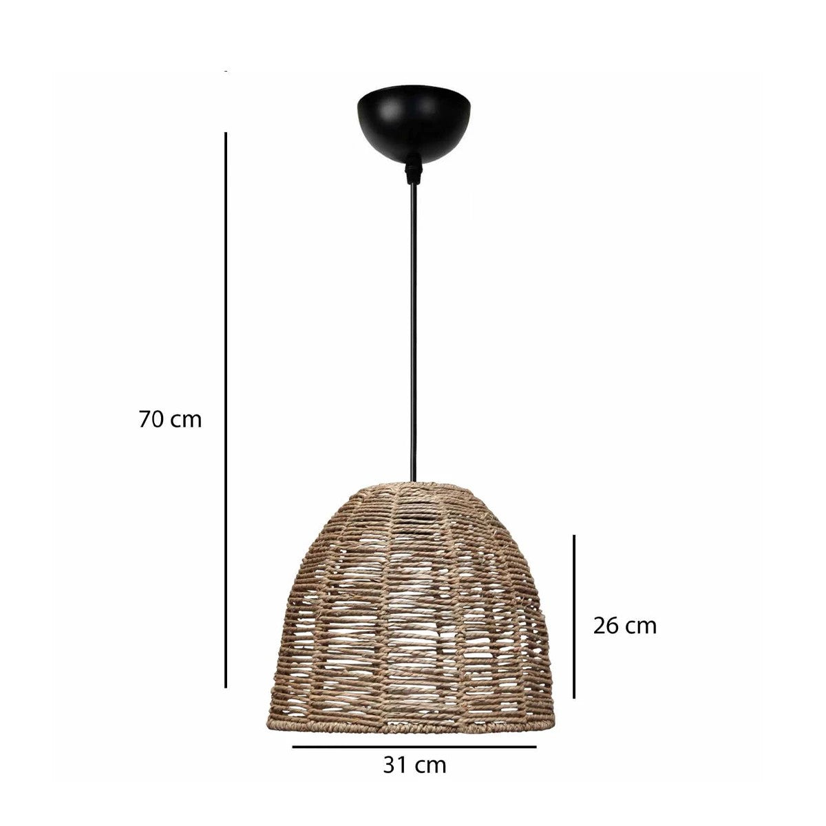 MEKA 204-0162 Boho Κρεμαστό Φωτιστικό Καμπάνα Μονόφωτο 1 x E27 IP20 Καφε Σχοινί - Μ31 x Π31 x Υ26cm