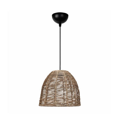 MEKA 204-0162 Boho Κρεμαστό Φωτιστικό Καμπάνα Μονόφωτο 1 x E27 IP20 Καφε Σχοινί - Μ31 x Π31 x Υ26cm