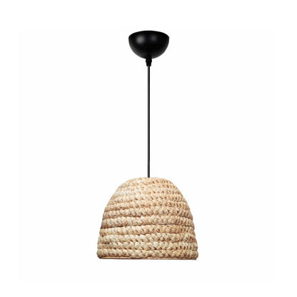 MEKA 204-0163 Boho Κρεμαστό Φωτιστικό Καμπάνα Μονόφωτο 1 x E27 IP20 Μπεζ Rattan - Μ30 x Π30 x Υ25cm