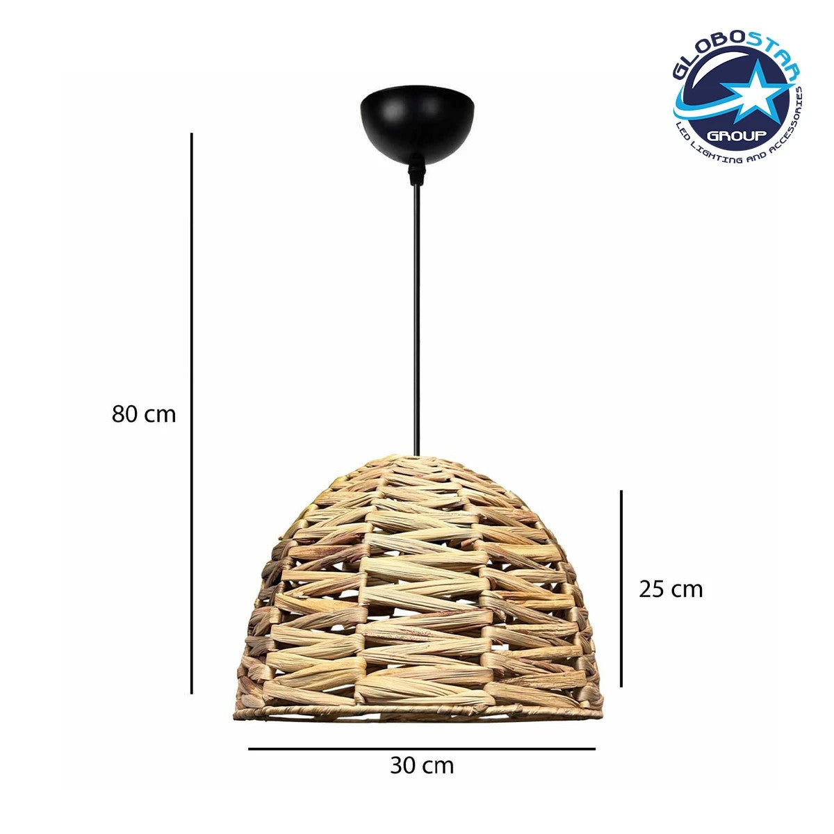 MEKA 204-0165 Boho Κρεμαστό Φωτιστικό Καμπάνα Μονόφωτο 1 x E27 IP20 Μπεζ Rattan - Μ30 x Π30 x Υ25cm