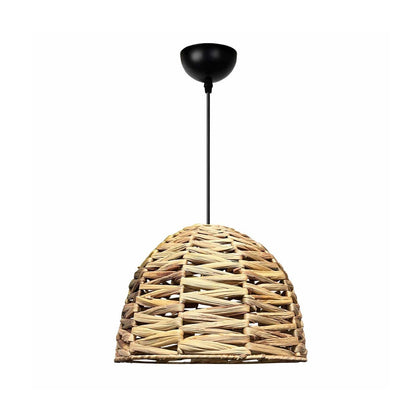 MEKA 204-0165 Boho Κρεμαστό Φωτιστικό Καμπάνα Μονόφωτο 1 x E27 IP20 Μπεζ Rattan - Μ30 x Π30 x Υ25cm