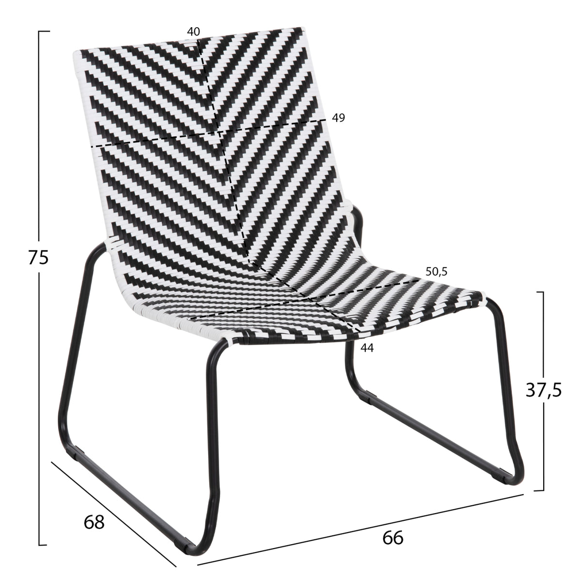 ΜΕΤΑΛΛΙΚΗ ΚΑΡΕΚΛΑ PONY ΜΑΥΡΟ & ΑΣΠΡΟ ΣΥΝΘ. RATTAN 66x68x75