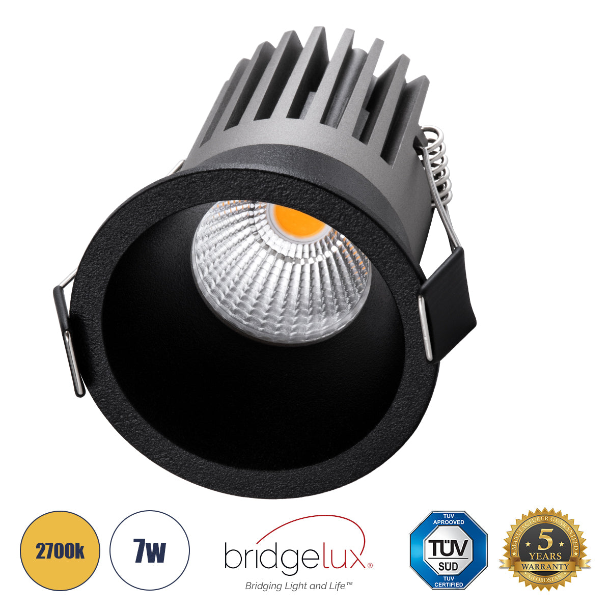 MICRO-B 60245 Χωνευτό LED Spot Downlight TrimLess Φ6cm 7W 875lm 38° AC 220-240V IP20 Φ6 x Υ7.8cm - Στρόγγυλο - Μαύρο - Θερμό Λευκό 2700K - Bridgelux COB