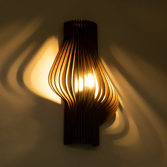 MIHIRO 02175 Boho Φωτιστικό Τοίχου - Απλίκα Μονόφωτο 1 x E27 AC 220-240V IP20 - Μ25 x Π13 x Υ40cm - Καφέ Σκούρο Ξύλινο Πλέγμα