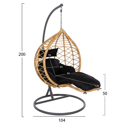 ΜΟΝΗ ΚΡΕΜΑΣΤΗ ΦΩΛΙΑ ME ΥΠΟΠΟΔΙΟ GRACIE ΜΠΕΖ ΣΥΝΘ. RATTAN ΓΚΡΙ ΜΕΤΑΛ. ΣΚΕΛΕΤΟΣ Φ104x200