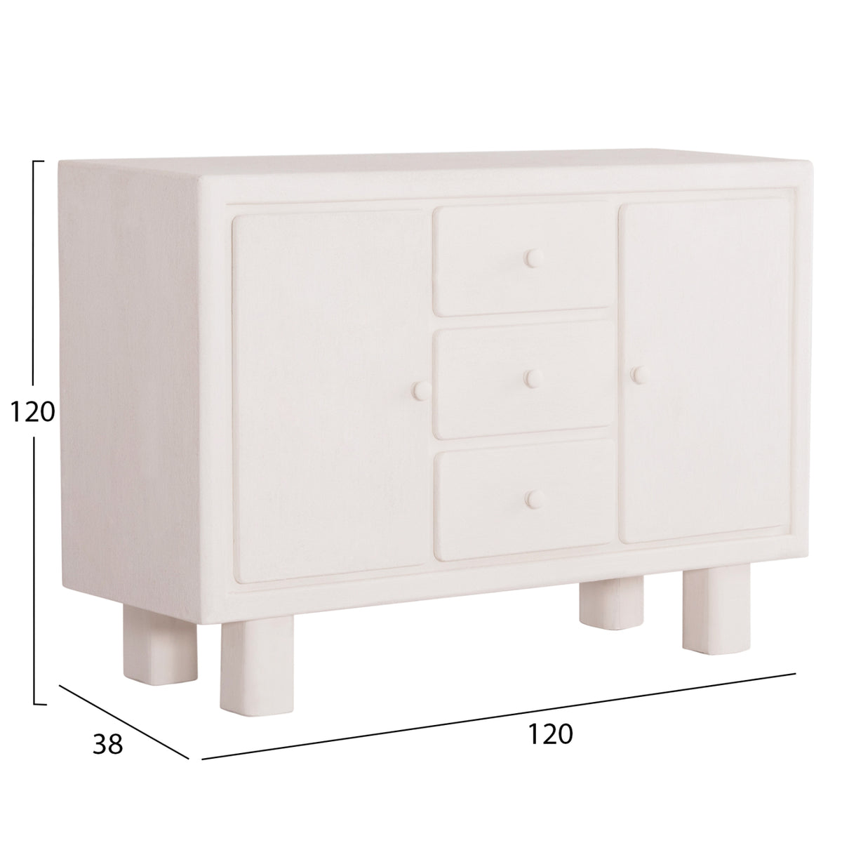 ΜΠΟΥΦΕΣ SANTORINI MDF ΣΕ ΥΠΟΛΕΥΚΟ ΧΡΩΜΑ 3 ΣΥΡΤΑΡΙΑ & 2 ΠΟΡΤΕΣ 120x38x80