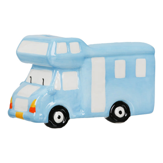 Money Box Αυτοκινούμενο Τροχόσπιτο Κεραμικό Μπλε 15x7x9