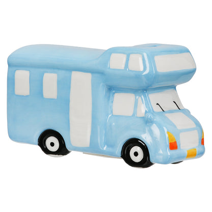 Money Box Αυτοκινούμενο Τροχόσπιτο Κεραμικό Μπλε 15x7x9