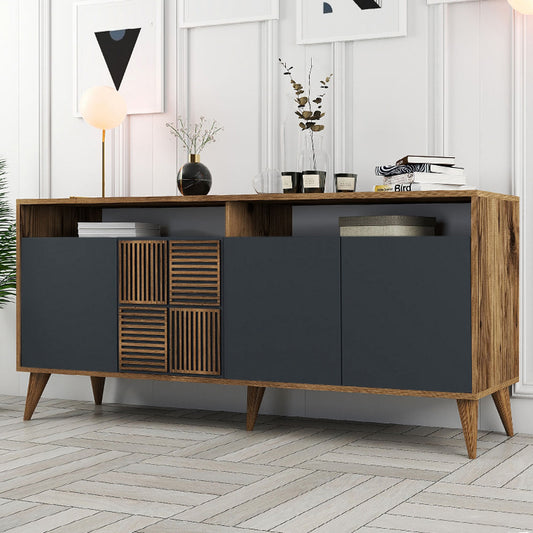 Μπουφές Milan Χρώμα Καρυδί - Ανθρακί 180x35x78,6