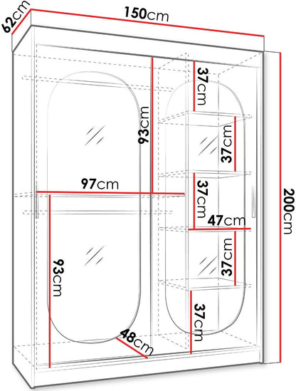 Ντουλάπα Bahrajn 150 Συρόμενη Μαύρο 150x62x200