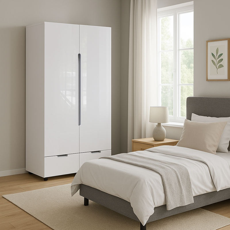 Ντουλάπα Δίφυλλη Afina MDF σε Λευκή Glossy Απόχρωση 100x57x213