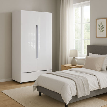 Ντουλάπα Δίφυλλη Afina MDF σε Λευκή Glossy Απόχρωση 100x57x213