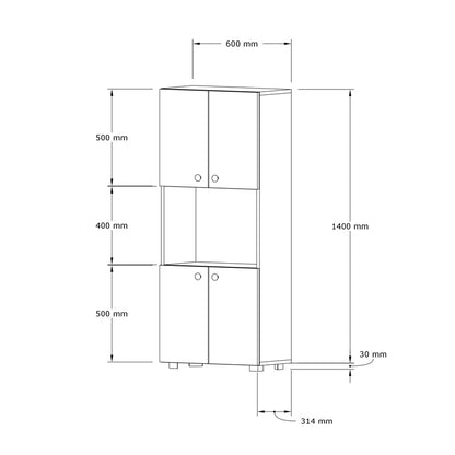 Ντουλάπα Κουζίνας Guzel σε Λευκή Απόχρωση 60x31.4x140