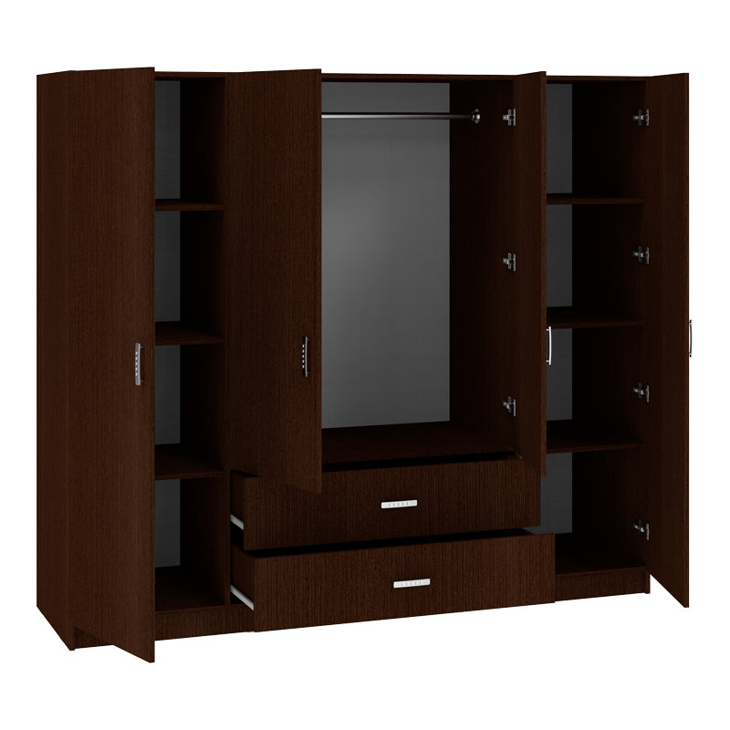 Ντουλάπα Τετράφυλλη Royal με Συρτάρια Wenge 200x58x177