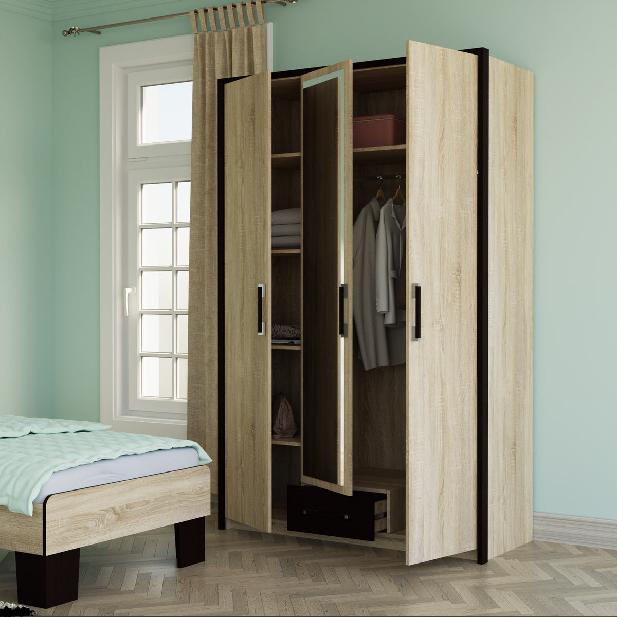Ντουλάπα Τρίφυλλη Scarlet3D Sonoma-Wenge 136x58x212