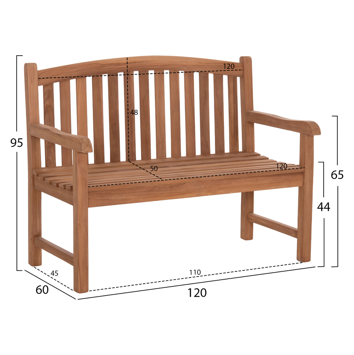 ΠΑΓΚΑΚΙ ΚΗΠΟΥ 2ΘΕΣΙΟ ELENA ΞΥΛΟ TEAK ΦΥΣΙΚΟ 120x60x95