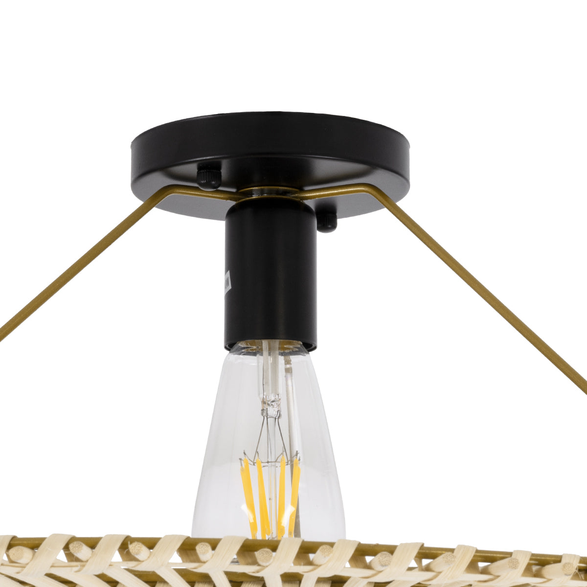 PALERMO 02152 Boho Φωτιστικό Οροφής Μονόφωτο 1 x E27 AC220-240V IP20 - Φ60 x Υ36cm - Μπεζ Ξύλινο Μπαμπού Πλέγμα