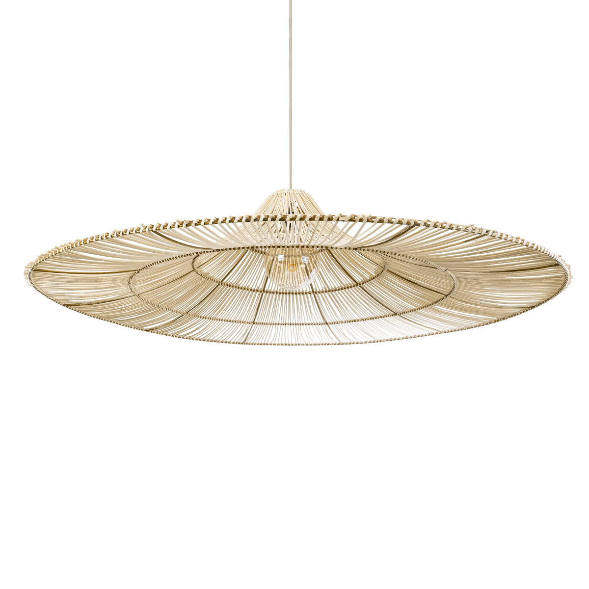PALERMO 02311 Boho Κρεμαστό Φωτιστικό Οροφής Μονόφωτο 1 x E27 AC220-240V IP20 - Φ160 x Υ45cm - Μπεζ Ξύλινο Μπαμπού Πλέγμα