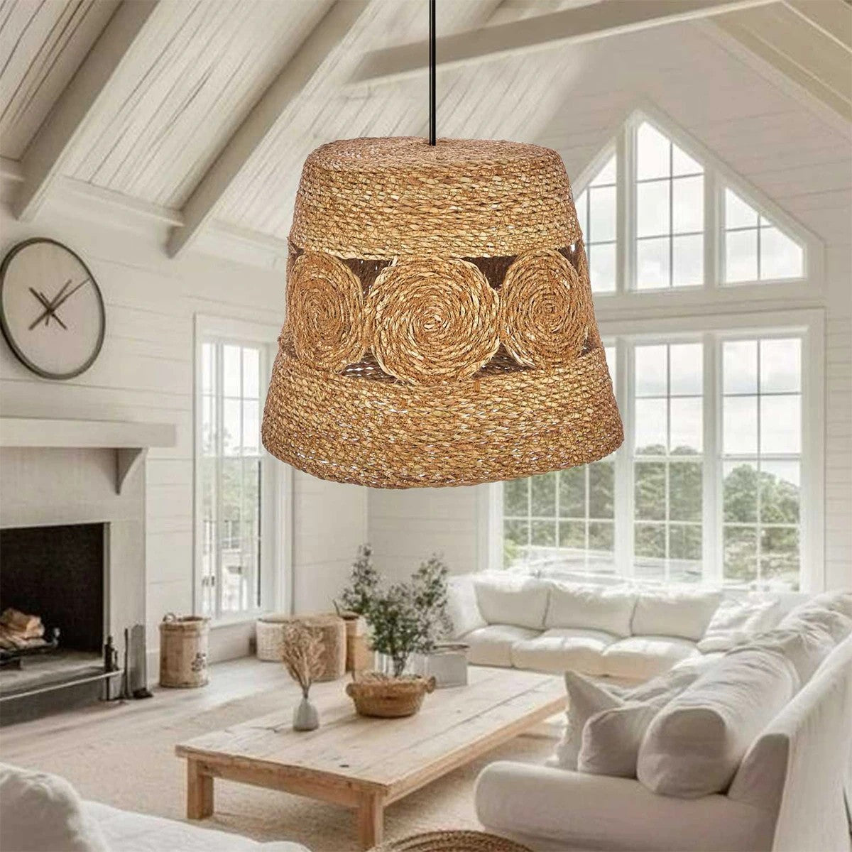 PANIER 204-0170 Boho Κρεμαστό Φωτιστικό Καμπάνα Μονόφωτο 1 x E27 IP20 Μπεζ Σχοινί - Μ32 x Π32 x Υ30cm