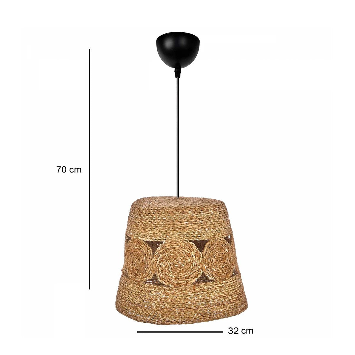 PANIER 204-0170 Boho Κρεμαστό Φωτιστικό Καμπάνα Μονόφωτο 1 x E27 IP20 Μπεζ Σχοινί - Μ32 x Π32 x Υ30cm