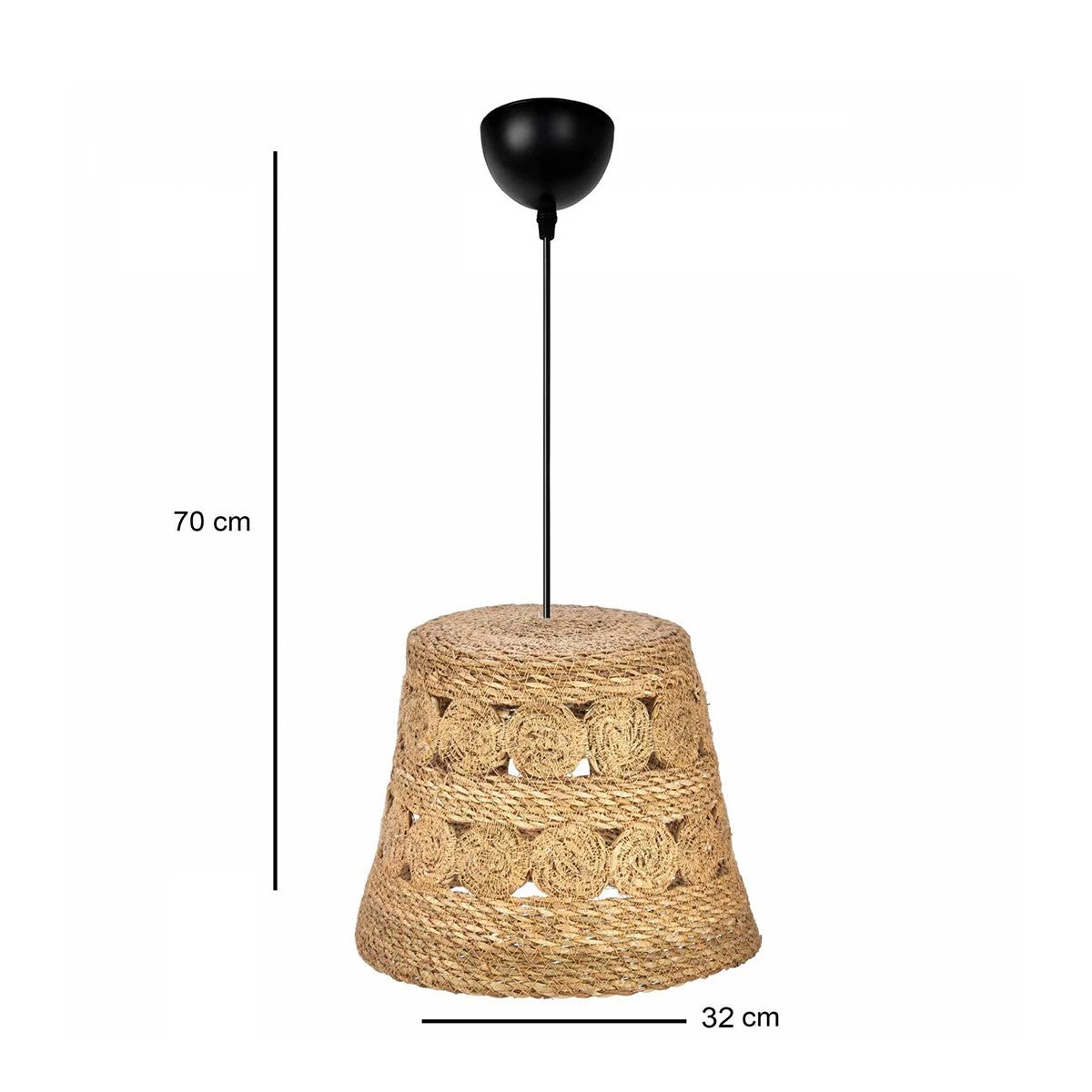 PANIER 204-0171 Boho Κρεμαστό Φωτιστικό Καμπάνα Μονόφωτο 1 x E27 IP20 Μπεζ Σχοινί - Μ32 x Π32 x Υ30cm