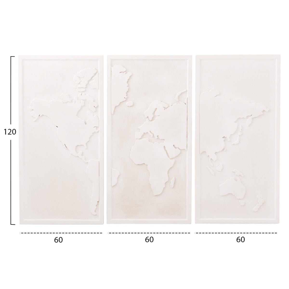 ΠΙΝΑΚΑΣ 3ΠΤΥΧΟΣ WORLD MAP SANTORINI MDF ΣΕ ΥΠΟΛΕΥΚΟ ΧΡΩΜΑ 180x4x120