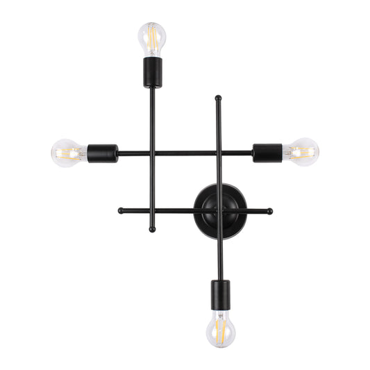 PIPING 00661 Vintage Επιτοίχιο Φωτιστικό Πολύφωτο 4 x E27 AC220-240V IP20 - Μ40 x Π9 x Υ52cm - Μαύρο Μεταλλικό Πλέγμα