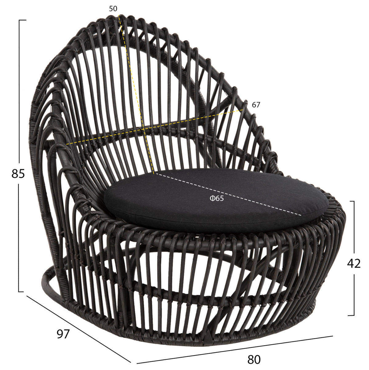 ΠΟΛΥΘΡΟΝΑ ENTROPY ΦΥΣΙΚΟ RATTAN ΜΕ ΜΑΞΙΛΑΡΙ ΜΑΥΡΟ 80x97x85