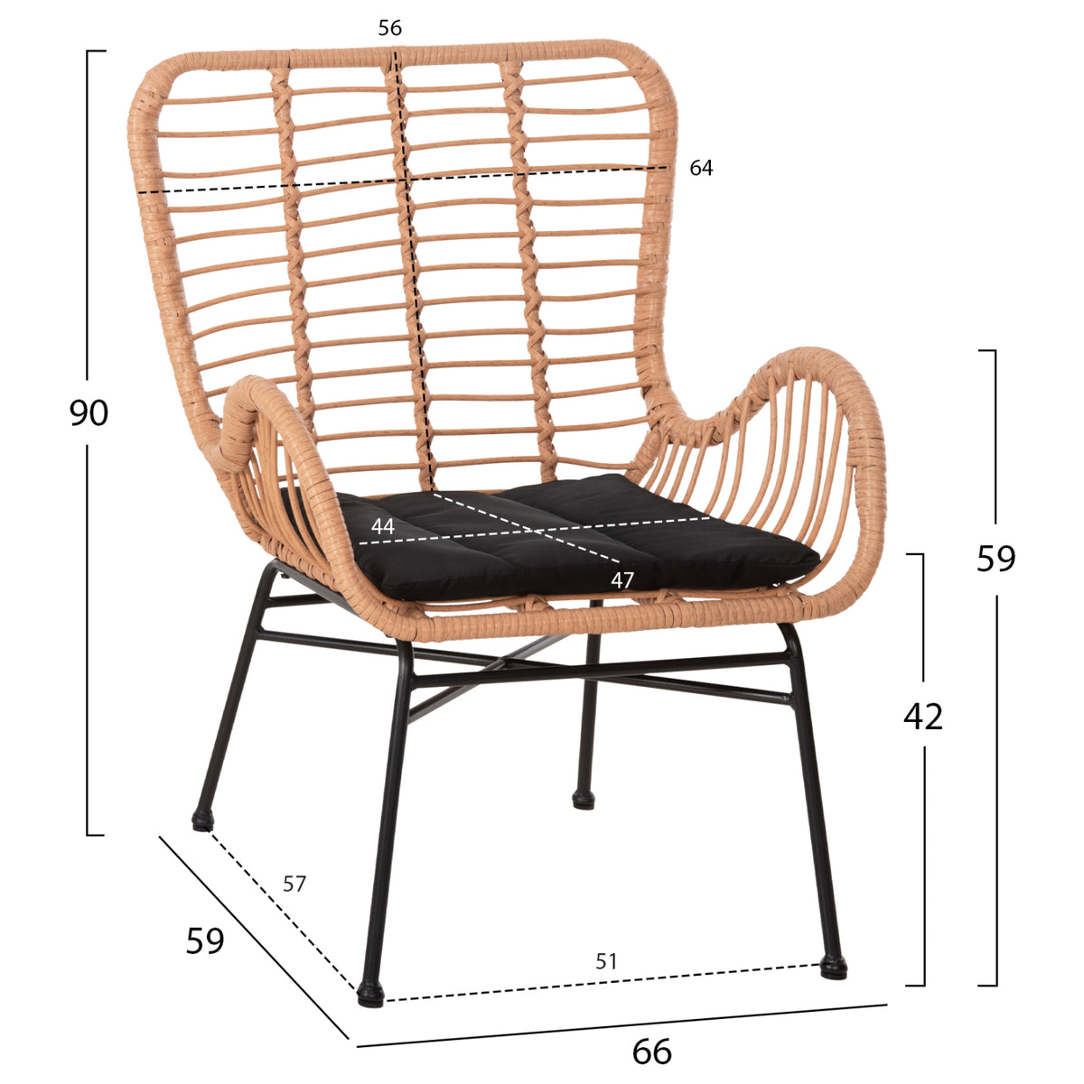 ΠΟΛΥΘΡΟΝΑ ΣΤΥΛ ΜΠΕΡΖΕΡΑΣ ALLEGRA P.E. RATTAN ΜΠΕΖ ΜΑΥΡΟ ΜΕΤΑΛΛΟ 66x59x90
