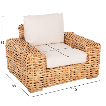 ΠΟΛΥΘΡΟΝΑ TROPEL ΞΥΛΟ MANGO RATTAN ΦΥΣΙΚΟ ΛΕΥΚΑ ΜΑΞΙΛΑΡΙΑ 110x88x70-85