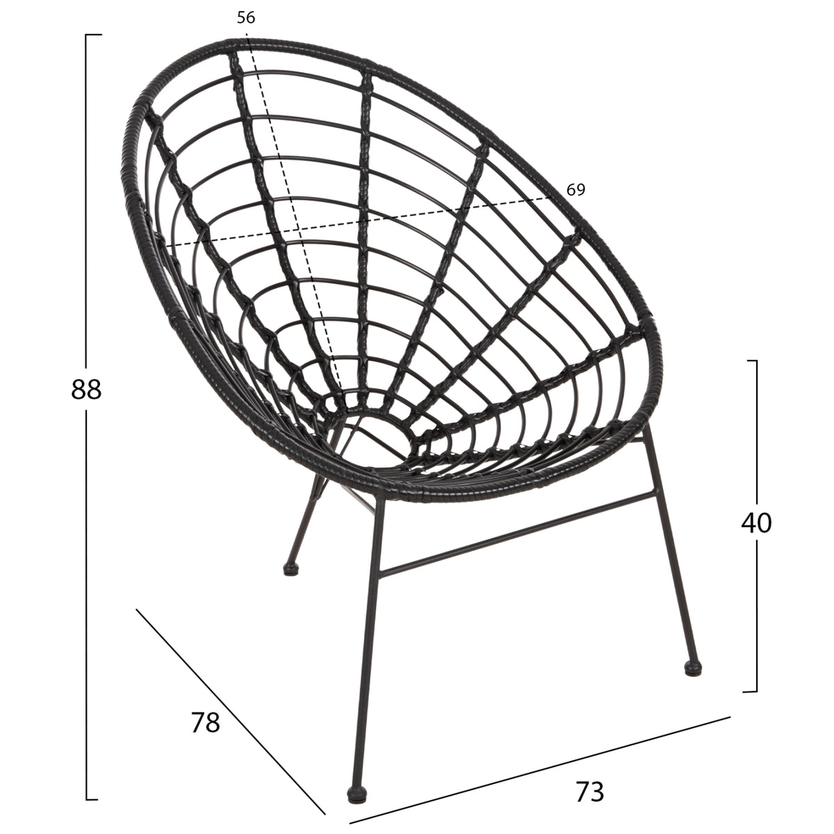 ΠΟΛΥΘΡΟΝΑ ΤΥΠΟΥ ΦΩΛΙΑ ΜΕΤΑΛΛΙΚΗ ALLEGRA ΜΕ WICKER ΜΑΥΡΟ 73x78x88