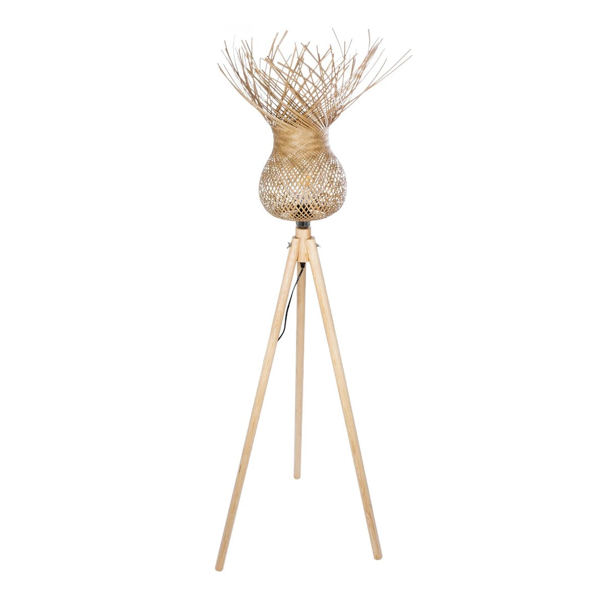 POPPY 01984 Boho Επιδαπέδιο Φωτιστικό Μονόφωτο 1 x E27 IP20 Μπεζ Ξύλο - Μ58 x Π58 x Υ168cm