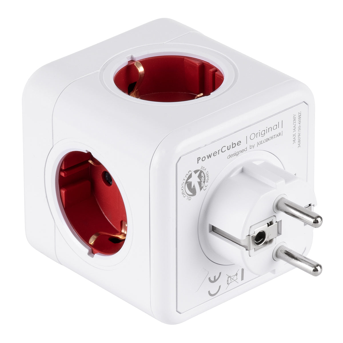 POWERCUBE 79628 Πολύπριζο 5 Θέσεων με 5 x EU Schuko Πρίζες Ασφαλείας Childproof AC 220-240V 3680W/16A Max Load IP20 - Λευκό & Κόκκινο - Μ7.5 x Π11.5 x Υ7.5