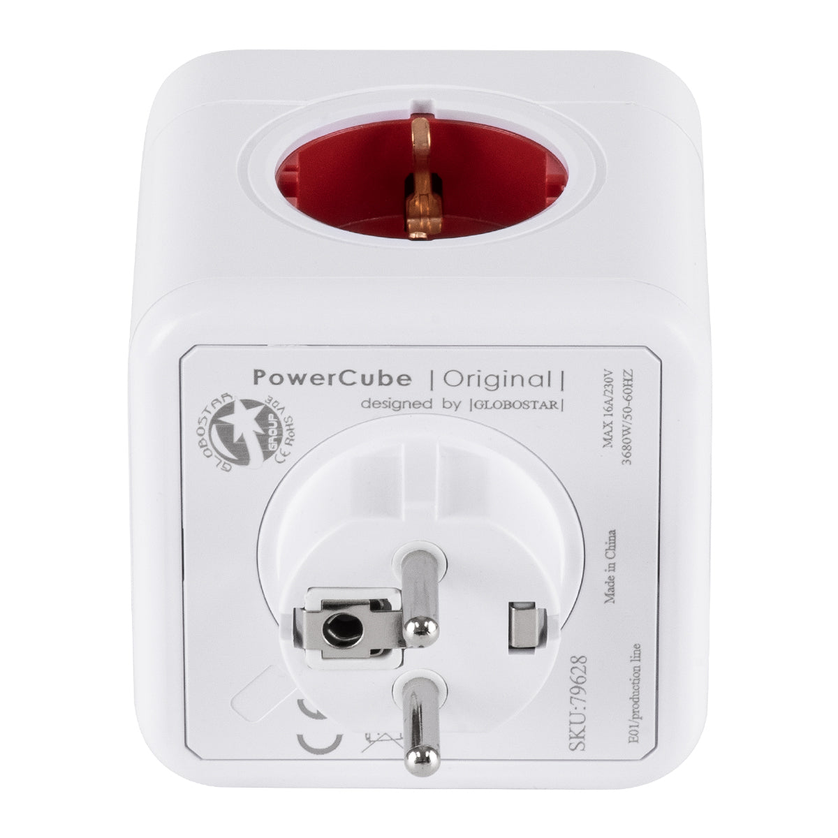 POWERCUBE 79628 Πολύπριζο 5 Θέσεων με 5 x EU Schuko Πρίζες Ασφαλείας Childproof AC 220-240V 3680W/16A Max Load IP20 - Λευκό & Κόκκινο - Μ7.5 x Π11.5 x Υ7.5
