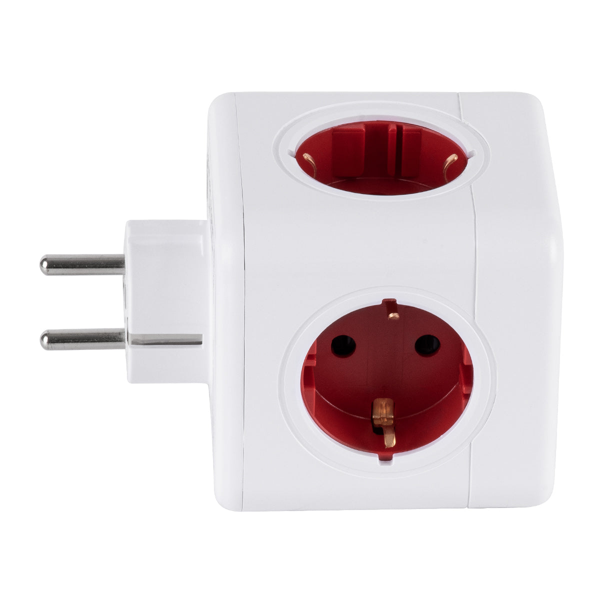 POWERCUBE 79628 Πολύπριζο 5 Θέσεων με 5 x EU Schuko Πρίζες Ασφαλείας Childproof AC 220-240V 3680W/16A Max Load IP20 - Λευκό & Κόκκινο - Μ7.5 x Π11.5 x Υ7.5