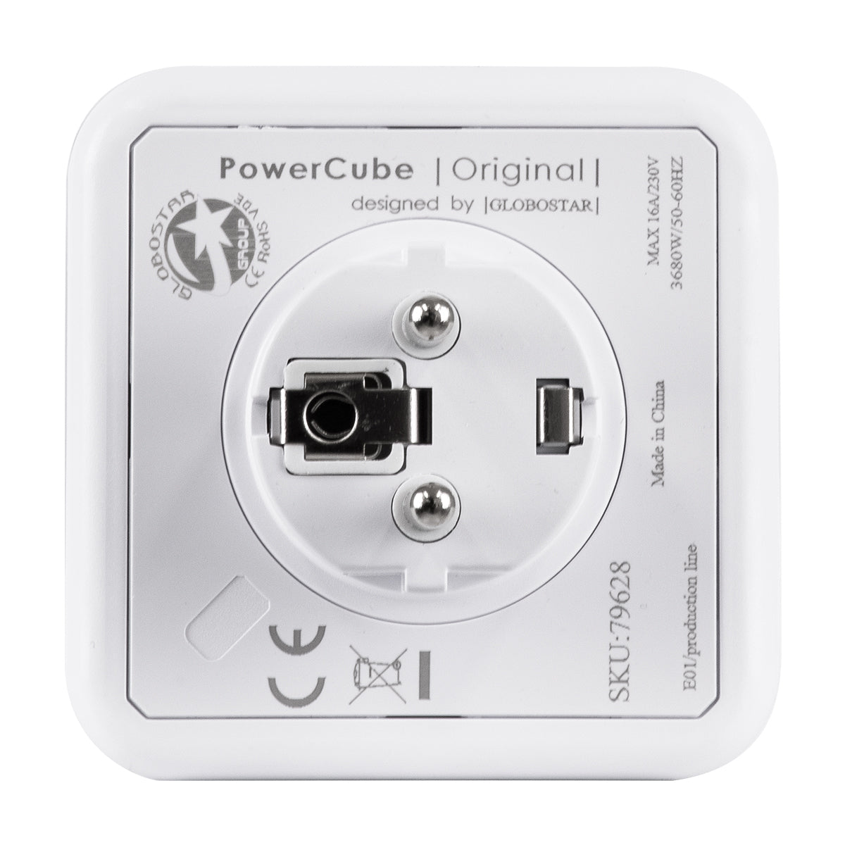 POWERCUBE 79628 Πολύπριζο 5 Θέσεων με 5 x EU Schuko Πρίζες Ασφαλείας Childproof AC 220-240V 3680W/16A Max Load IP20 - Λευκό & Κόκκινο - Μ7.5 x Π11.5 x Υ7.5