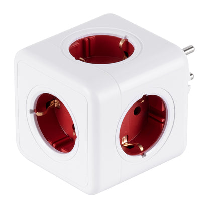 POWERCUBE 79628 Πολύπριζο 5 Θέσεων με 5 x EU Schuko Πρίζες Ασφαλείας Childproof AC 220-240V 3680W/16A Max Load IP20 - Λευκό & Κόκκινο - Μ7.5 x Π11.5 x Υ7.5